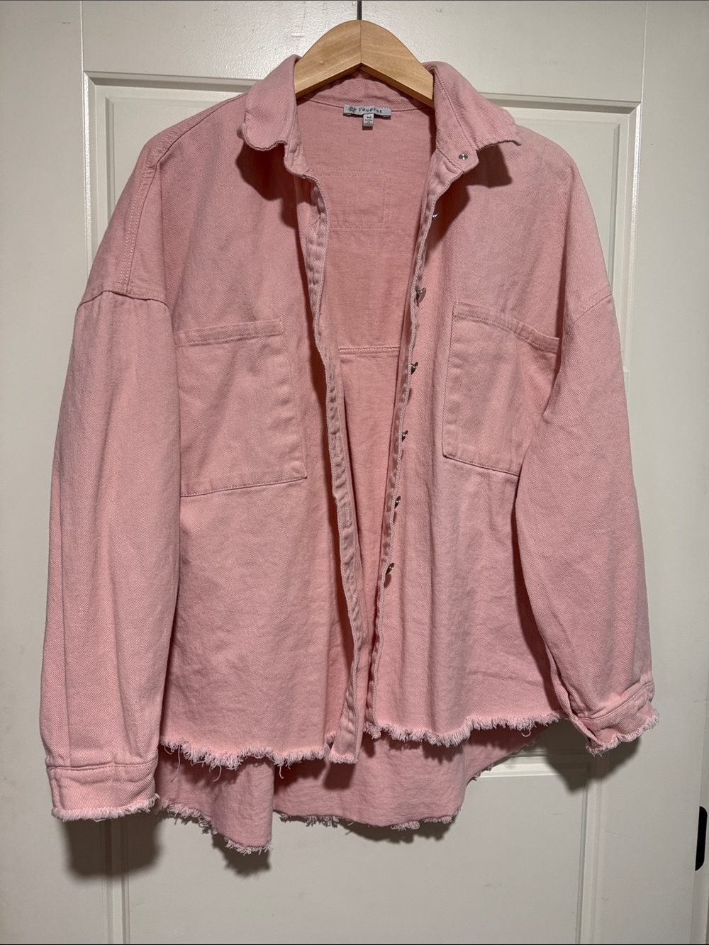 Veveret buckle Oversized Pastel Pink Denim Shacket Jacket